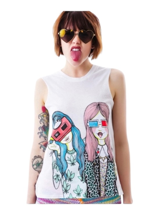 Valfre Tops - VHTF: Valfre ☻ Vision Girls Weed 3D Muscle Tee ☻ Hand Drawn Graphics ☻︎ Small